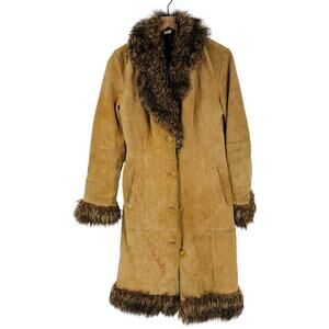 Vintage Delia’s Suede Faux Fur Penny Lane Coat Camel Brown Size S Small